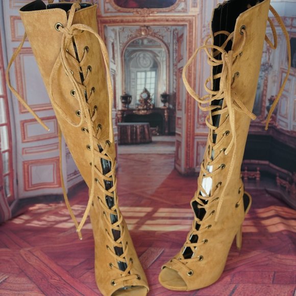 SHOE REPUBLIC NOAH Laceup Knee boot Tan Sz8 - Picture 2 of 14